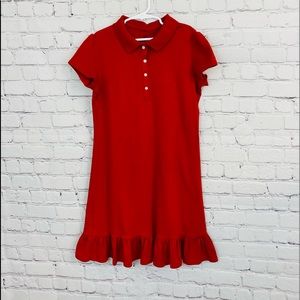 Lands End Girls Red Polo Style Drop Waist Dress 10